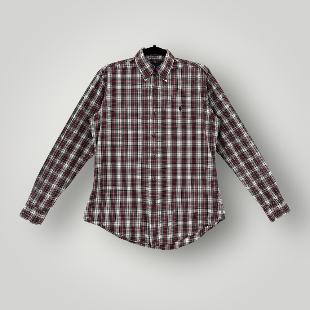 Ralph Lauren Red Green Tartan Plaid Shirt Mens S Custom Fit Long Sl Blue Pony